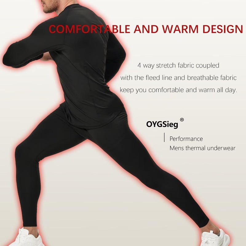 OYGSieg 3 or 2 Set Men's Thermal Underwear Long Johns with Fleece Lined, Thermals for Men Base Layer Cold Weather Top Bottom - Image 5